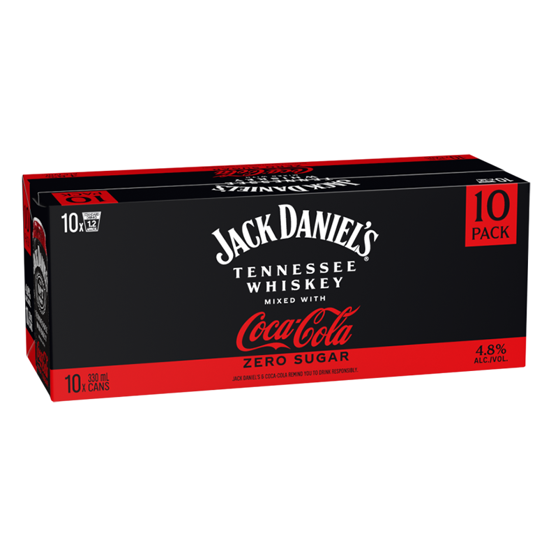 Jack Daniel’s & Coca Cola Zero Sugar 4.8% 10pk 330ml cans